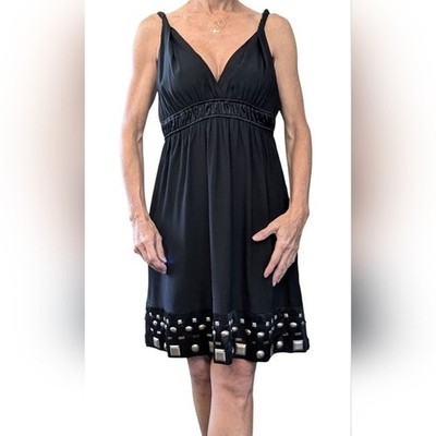 Y2K Hale Bob Silk Embellished Mirror Stud Cocktail Dress Black M NWT