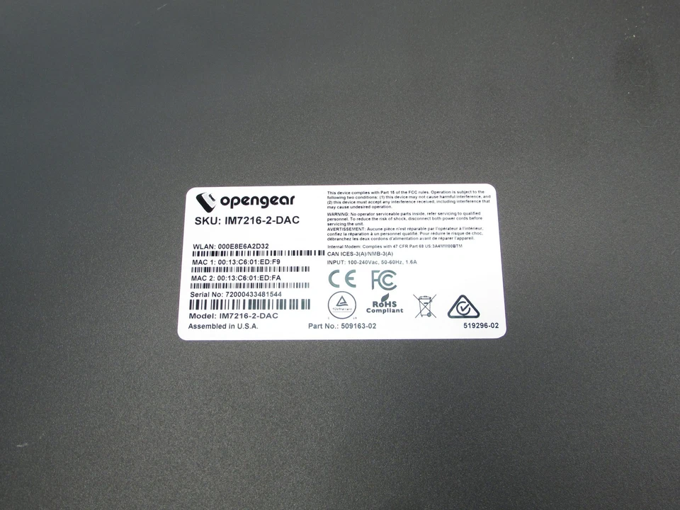 Opengear IM7216-2-DAC 16 Port Console Server Infrastructure Manager No Antenna - Image 4 of 4