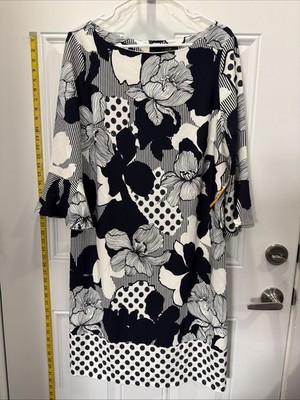 Women s Dress By ILE Navy White Dress Size 16