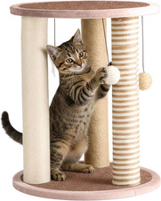 Cat Scratching Post - 3 Scratcher Posts with Carpeted Base Play Area and Perch -