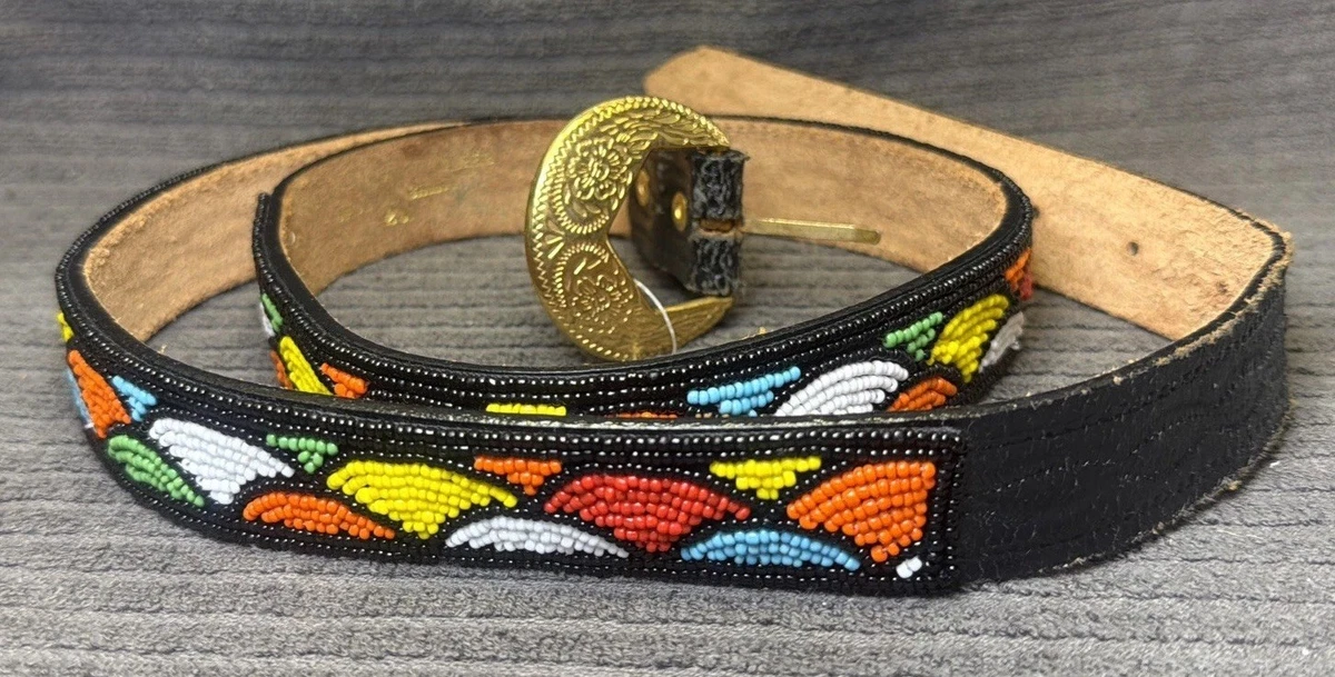 Vintage Beaded Brown Leather Women\'s Belt with Gold-Tone Accents Amazon.com: American Darling Small Hand Tooled Brown Genuine  main image 3