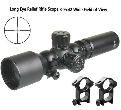 3-9X42 Long Eye Relief Scout Scope LER Wide Angle + Free Scope Rings & Lens Caps