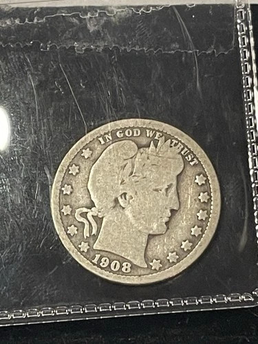 1908-O Barber Silver Quarter Dollar Coin (VG) Very Good To Fine Condition 90%