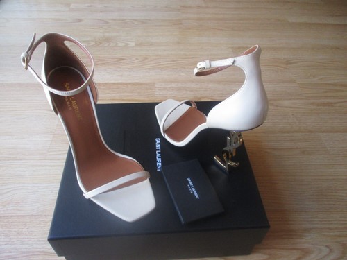 $1290 Saint Laurent Opyum Logo YSL High Heel Sandals Beige 40 US 9.5 10 Display - Picture 2 of 23