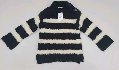 Crewcuts J.Crew Sweater Girls 4-5 Black/White Striped Wool Blend Chunky Knit 