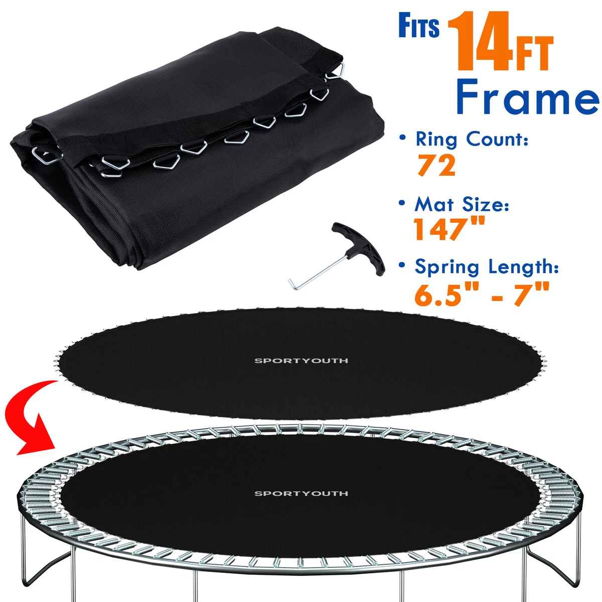 14 ft trampoline mat 72 rings top