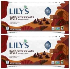 Lily's Dark Chocolate Style No Sugar Added Baking Chips 55% Cacao, 9 oz (2 Bags)