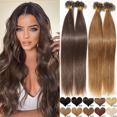 Keratin Bonding 100% Echthaar Extensions 1G U Tip Hair Haarverlängerung Glatt DE