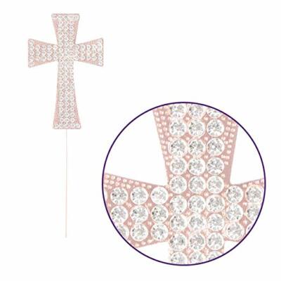 Rose Gold Cross Cake Topper - Religious Wedding, Baptism, Christening Cake Decoration, Rhinestone Keepsake - View #9