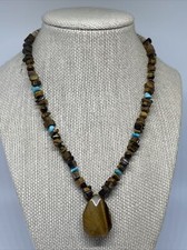 Tiger s Eye Necklace Beaded Boho Southwestern Pendant Statement