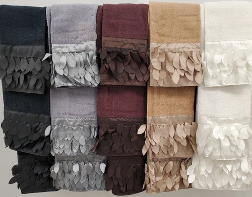 Flutter 3 Piece Decorative Bath Towel Set Leaves Leaf Fringe Bath Hand Washcloth