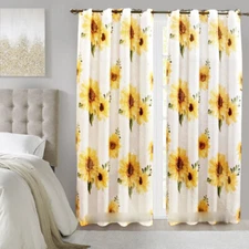 NEW 1PC PRINTED SUNFLOWER SUADE BLACKOUT GROMMET WINDOW CURTAIN PANEL 54"WX84"L