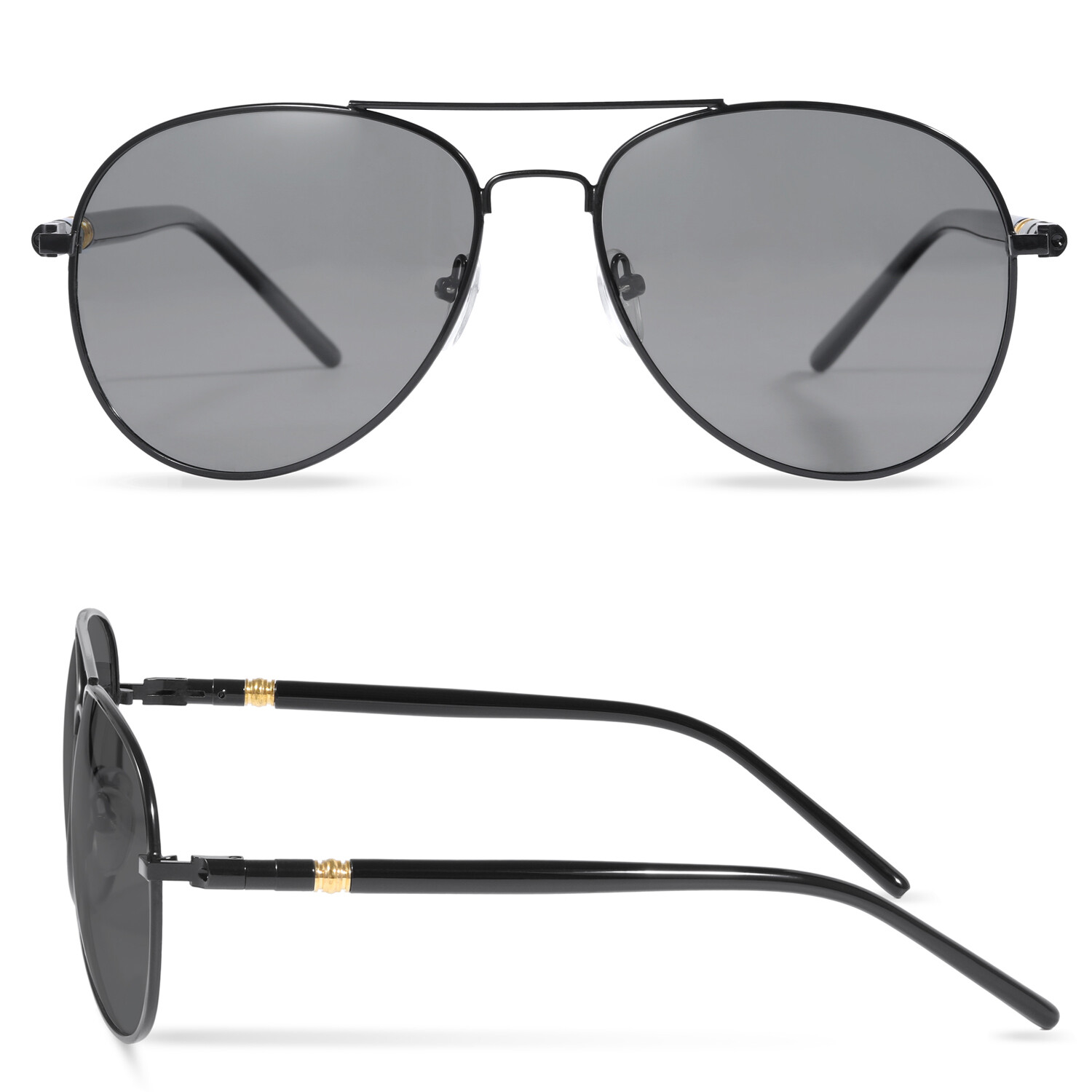 Classic UV400 Protection HD Polarized Photochromic Metal Lens Aviator Sunglasses