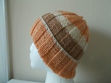 Hand knitted elegant and warm beanie/hat, beige/yellow/peach