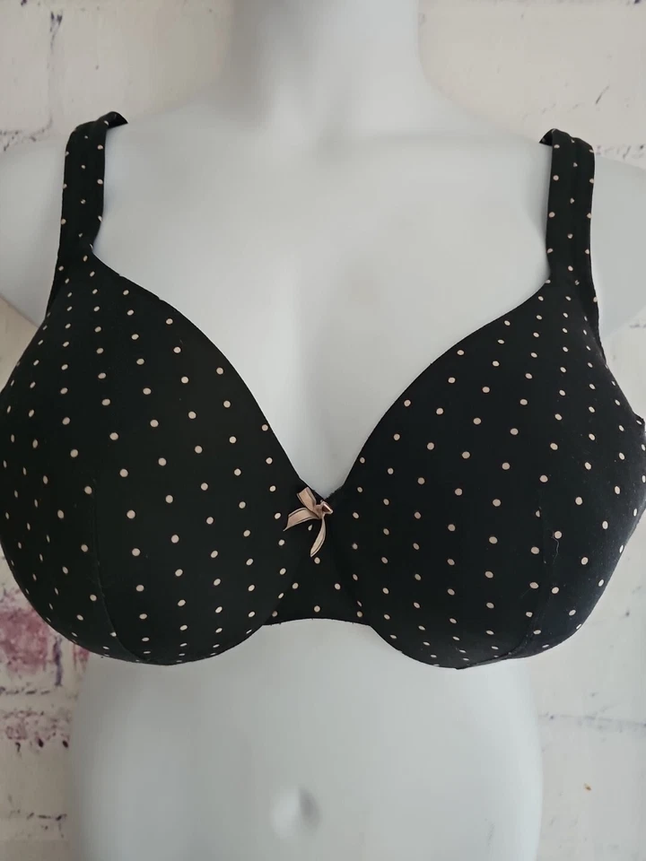Sujetador Balconette Lane Bryant Cacique Ligeramente Forrado Negro Lunares 48C Ajustable Correas Foto 3 de 4