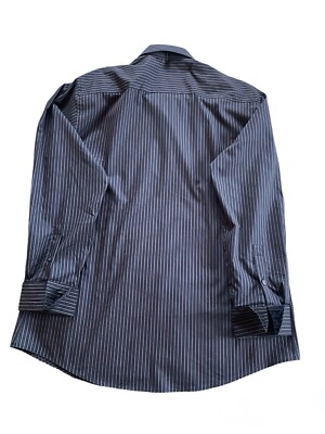 mens dress shirts 17.5 34 35 Alfani Men Top Dress Shirt XL 17 34/35 Black Gray Striped Fitted Stretch