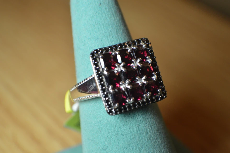3.94ct Rhodolite Garnet / Spinel Cocktail Ring Platinum over Fine Silver Sz 8 - Image 2 of 4