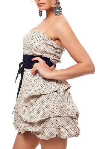 Sexy Femmes Rockabilly Bandeau Robe Mini Ruban à Pois 34/36/38 Beige Noir - Photo 3 sur 4