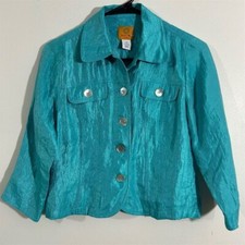 Ruby Rd. Petite Women's Shimmery Teal Jacket Size 4P 3/4 Sleeve Blue
