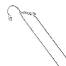 Real 14K White Gold Adjustable 1.2mm Diamond Cut Rope Chain; 22 inch