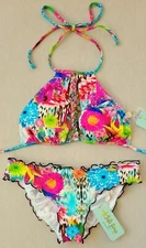 Luli Fama Paraiso Strings to Braid Halter Top (XS) & Ruched Back Bottom (S)