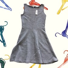 Ann Taylor Loft Sleeveless Gray Jersey Ribbed Striped Dress Size 2 100% Cotton