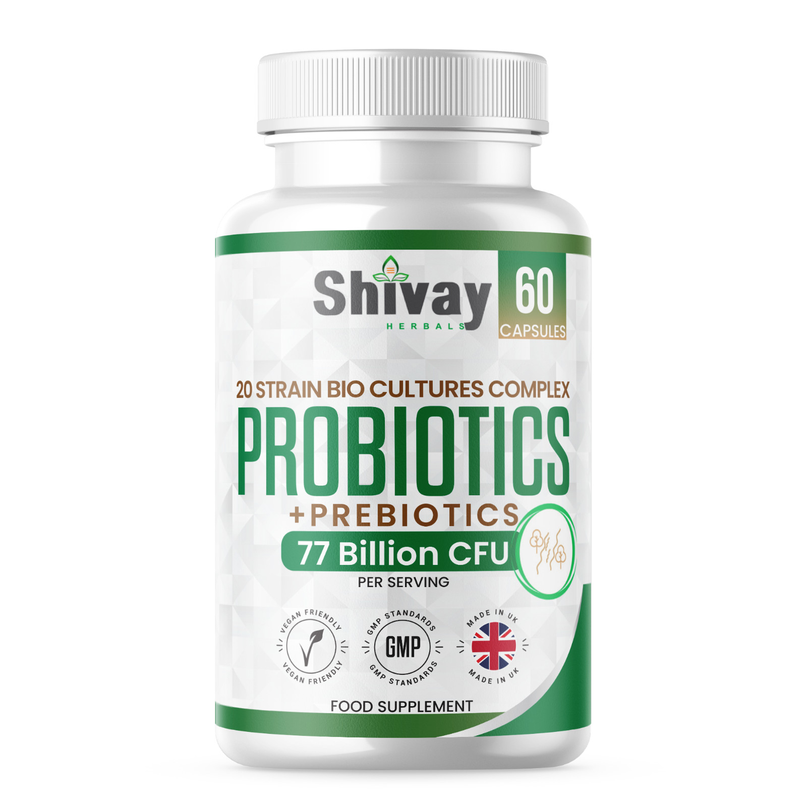 Probiotic Multi-Strain for Gut | 77 Billion CFU Per Serving | 60 Vegan Capsules