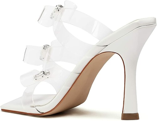 NEW Women Clear Sandals Square Toe Transparent Straps Heels Stiletto High Size 9 - Picture 5 of 7