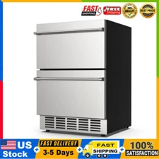 98 Cans Beverage Refrigerator and Cooler Double Drawer Fridge Indoor & Outdoor