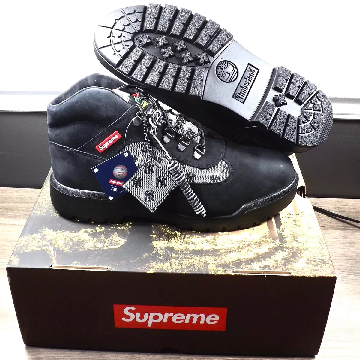 New York Yankees NY Baseball Timberland Supreme Field Hiking Boots Black Mens