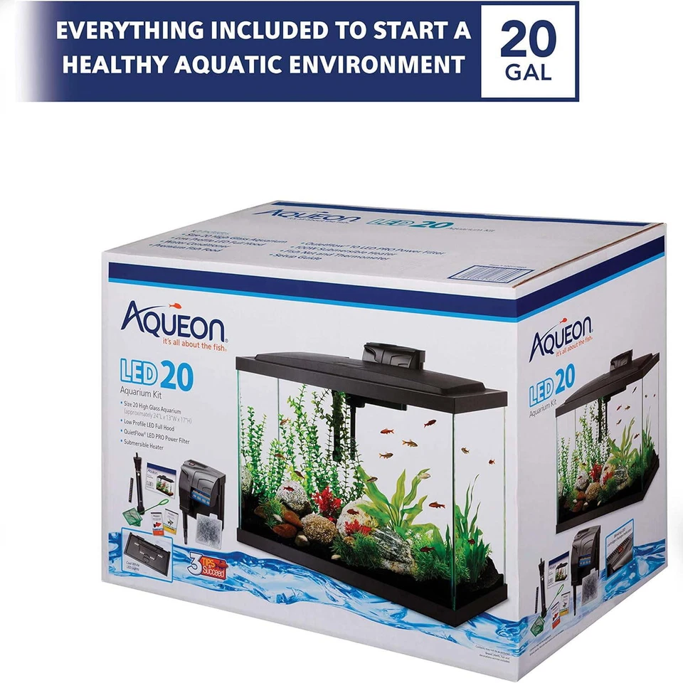 Aqueon LED 20 Galones Pecera Acuario LED Kit Set con Calentador, LED, Filtro y Tanque Foto 3 de 4
