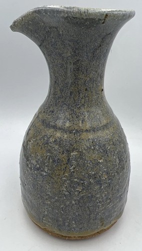 Blue Brown Pottery Pitcher Speckled 7” Art Pottery Marked Three Crosses VTG MCM - Picture 4 of 6