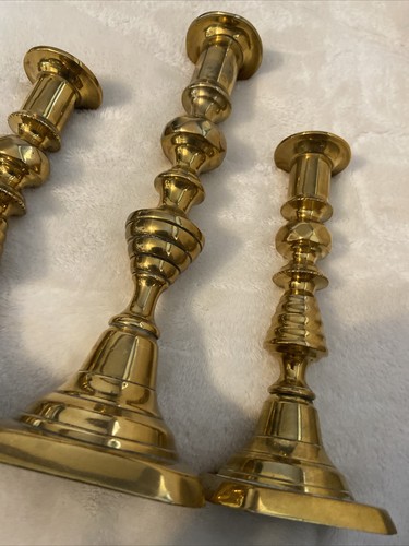 2 PAIRS Brass Candlesticks Candle Stick Holders 8.5” & 6.5” Rod ejectors Bells - Picture 16 of 24