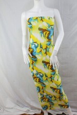 ALMOST FAMOUS Juniors Size S Strapless Bodycon Midi Dress Color Yellow Multi NWT