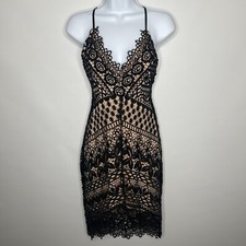 ASTR The Label Black Crochet Lace Illusion High Low Cocktail Dress Size XS