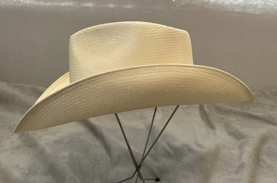 Stetson 5X XXXXX Sombrero de Vaquero de Paja Cuero/Banda Plateada talla 7 1/8 Usado en Excelente Condición Foto 2 de 4