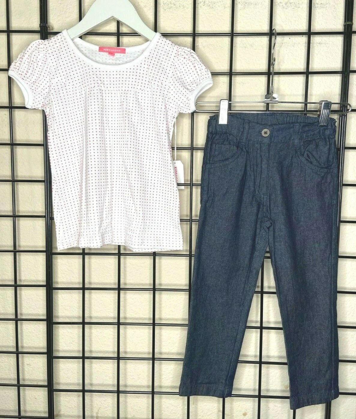 NEW NWT 2PC SET Red/White Polka Dot Top/Dark Denim-Kidsagogo/Dragon Rabbit-3/4Y