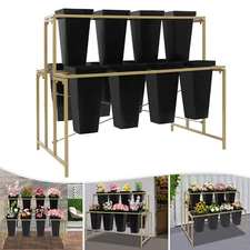 3 Tier Metal Flower Display Stand W/12pcs Plastic Buckets Indoor Outdoor Florist
