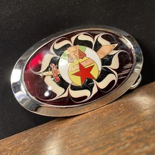 Vintage Shriners Belt Buckle Red Swirl Freemasonry Masonic Shriner