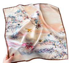 100 Silk 20" Small Scarf Women neckerchief Wrap floral pink blue brown ZT432