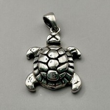 Sea Turtle Pendant 3D Sterling Silver Charm Reptile Domed Animal Ocean Life
