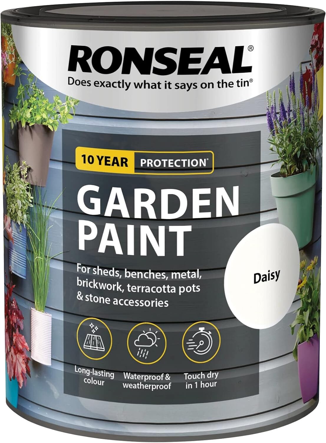 Ronseal Garden Paint Metal Wood Brick Stone Shed Furniture Pots 750ml - Daisy