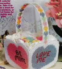 CANDY HEARTS BASKET VALENTINE'S DAY PLASTIC CANVAS PATTERN INSTRUCTIONS
