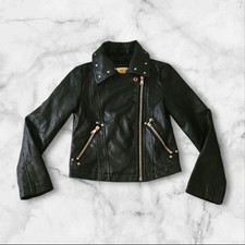 C C California Girls Faux Leather Moto Jacket Unicorn Sequin Back Black Size 5