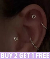 Helix Tragus Cartilage Labret Stud Heart Crystal Flatback Piercing 16g 6mm 8mm