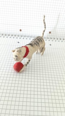 Antique Spun Cotton Cat Christmas Ornament Vintage Pressed Cotton Playing Kitten