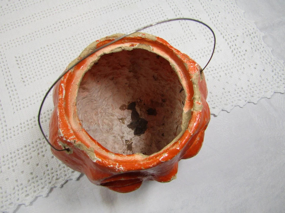 Vintage Halloween Paper Mache  Pumpkin Choir Boy Jack O Lantern Bucket 5" - Image 4 of 4