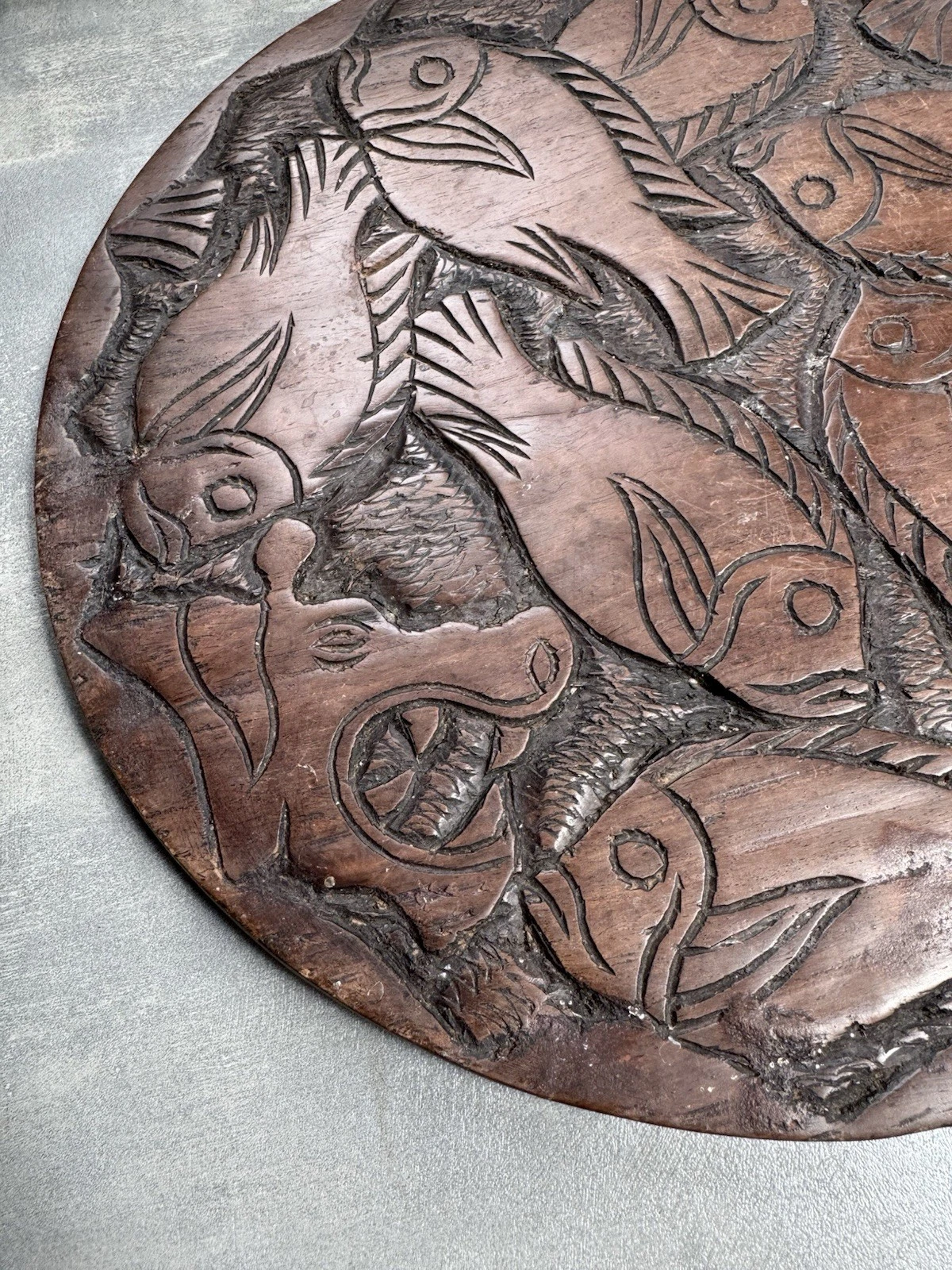 African Hand Carved Wooden Decorative Plate/Platter Double Sided Safari Animals 9