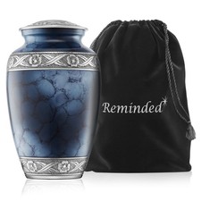 Adult Brass Cremation Urn for Human Ashes - Blue and Silver with Velvet Bag