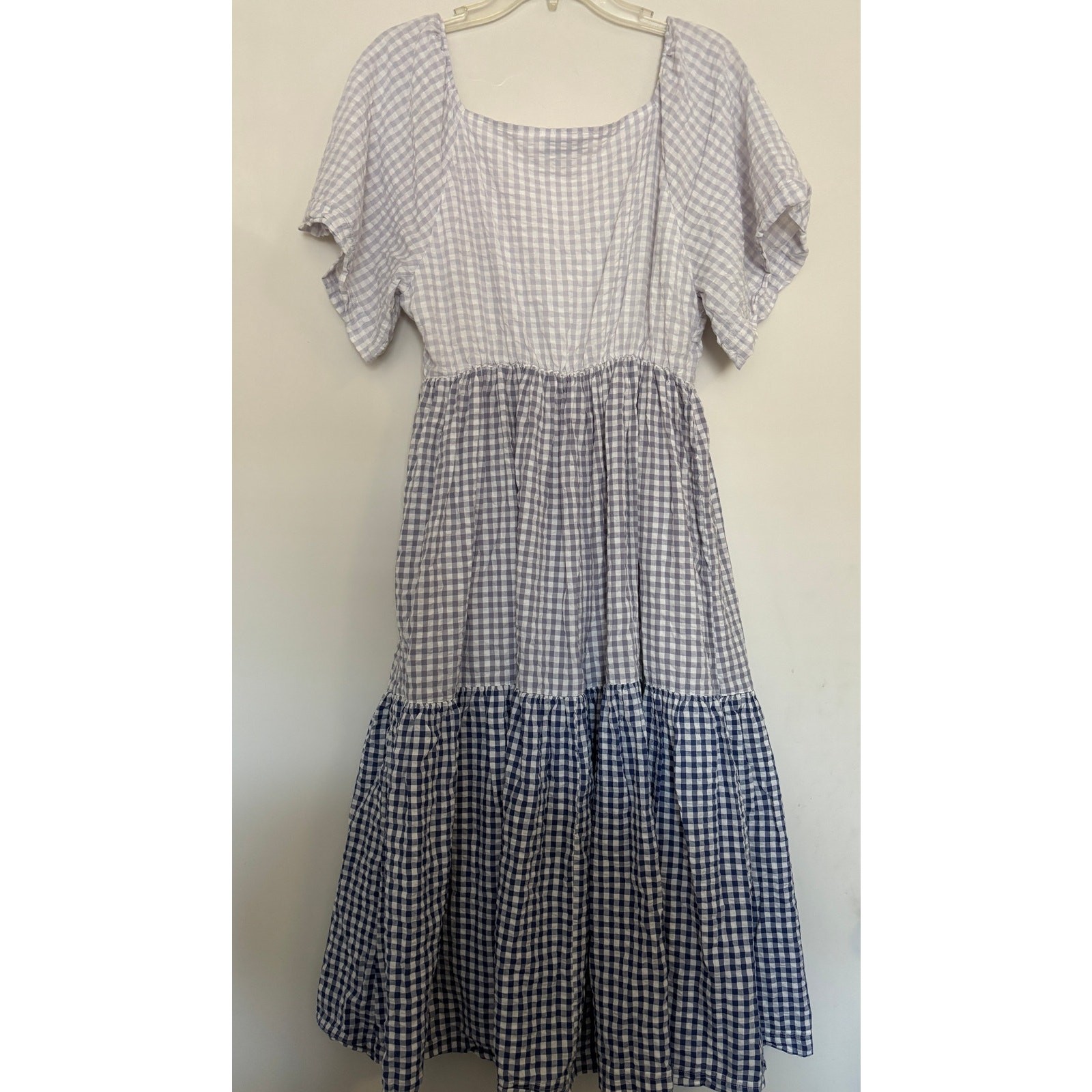 Patchwork Gingham Button-Front Tiered Midi Dress … - image 7